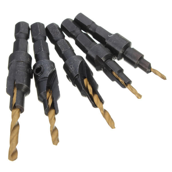 Titanium Coated Drill Bit Set - 5pcs 1/4 Inch Hex Shank - Quick Change Wood Working - Image 2